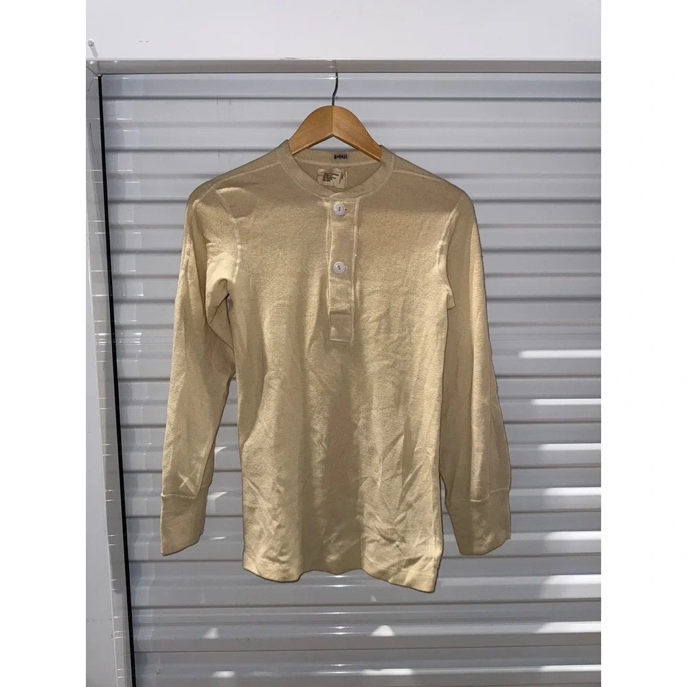 Vintage US Military Henley Undershirt Cream Cotton Wool Blend Small
